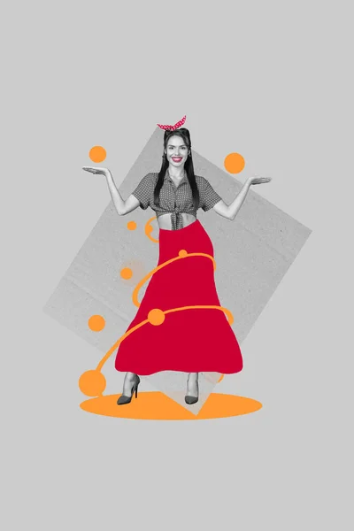Ilustraciones Collage Imagen Muchacha Joven Con Diadema Rojo Elegante Vestido —  Fotos de Stock