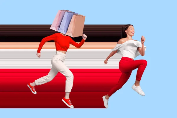 Magazine Artwork Template Collage Two People Run Fast Speed Βιασύνη — Φωτογραφία Αρχείου