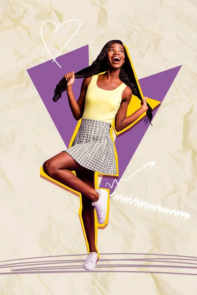 Colagem Composta Vertical Arte Ilustração Menina Jovem Dançando Adorável Modelo — Fotografia de Stock