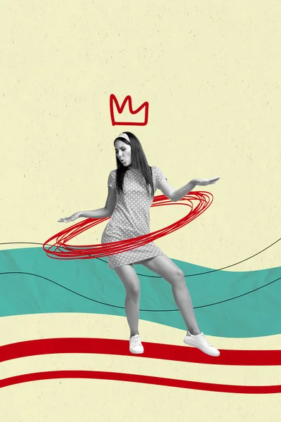 Collage Illustraties Grafisch Beeld Van Funky Dame Dansen Hal Koningin — Stockfoto