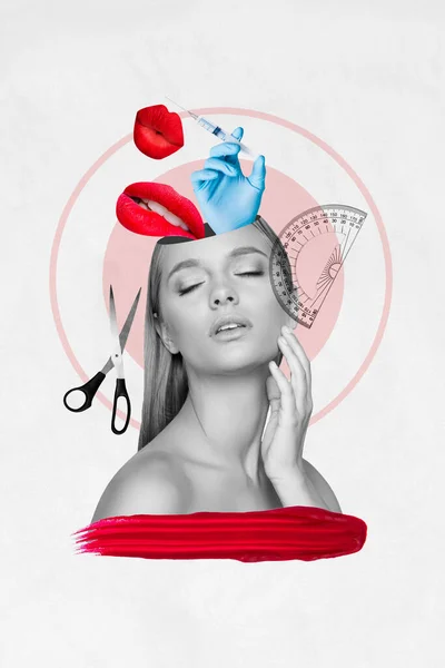 Imagem Colagem Criativa Vertical Procedimento Salão Spa Feminino Jovem Beleza — Fotografia de Stock