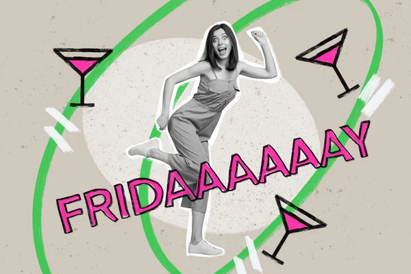 Verrückte Junge Mädchen Clubbing Haben Spaß Freitag Wochenende Party Collage — Stockfoto
