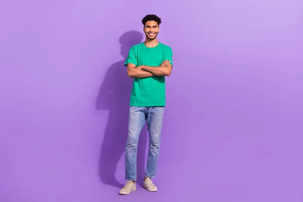 Full Length Body Photo Young Confident Man Wear Green Shirt — Φωτογραφία Αρχείου