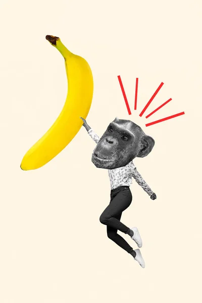 바나나 지역의 베이지 배경을 원숭이 여인의 콜라주 — 스톡 사진