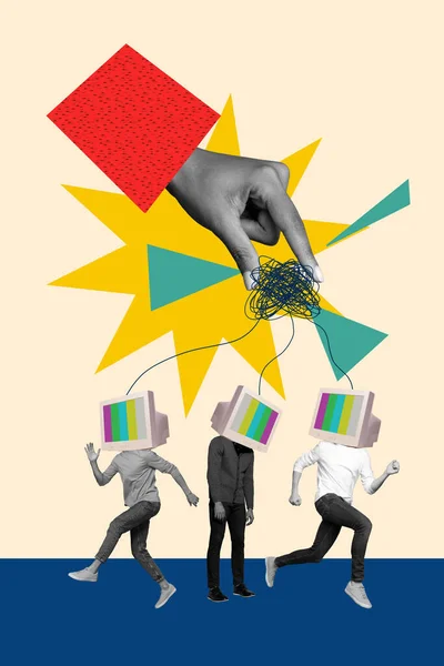 Plantilla Abstracta Creativa Collage Mano Celebrar Propaganda Noticias Falsas Personas —  Fotos de Stock