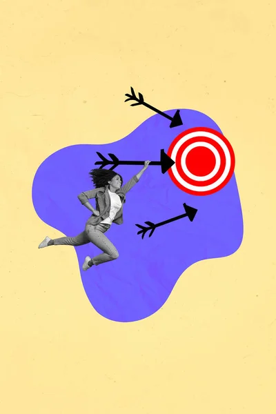 Colagem Arte Gráfica Imagem Senhora Proposital Jogando Dardos Flecha Centro — Fotografia de Stock