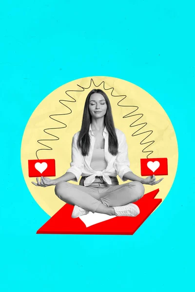 Vertikální Reklamní Plakát Mladé Přítelkyně Blogování Meditace Ústup Snadný Způsob — Stock fotografie