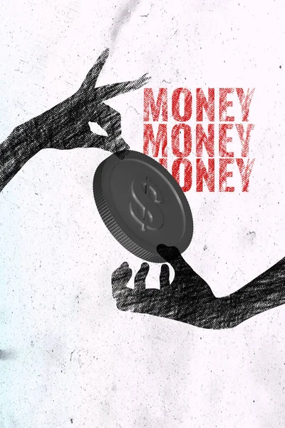 Twee Handen Partners Collage Foto Overbrengen Geld Wisselen Munten Dollars — Stockfoto