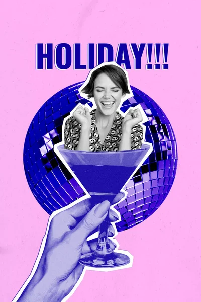 Vertical Collage Image Holidays Party Weekend Carefree Girl Have Fun — Stock Photo, Image
