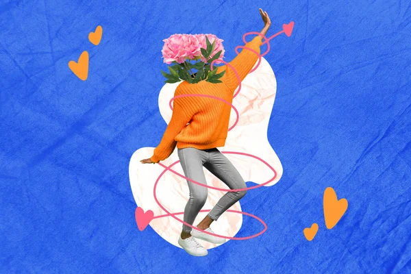 Surrealistisk Illustration Collage Bild Absurt Huvud Färska Blommor Rosa Rosor — Stockfoto