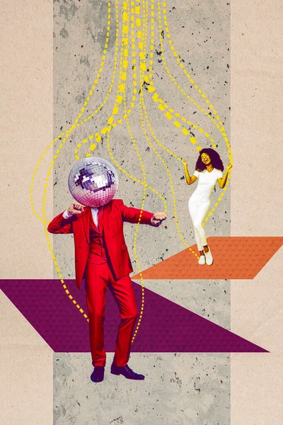 Verticale Creatieve Collage Beeld Van Grappige Gentleman Disco Bal Plaats — Stockfoto