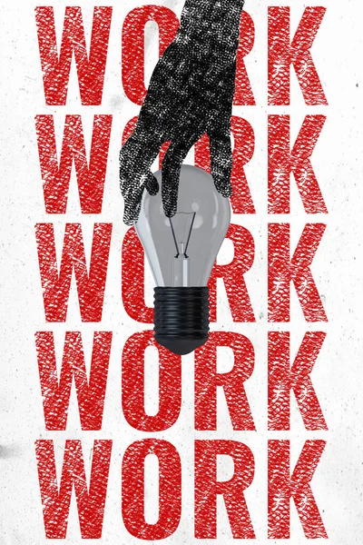 Collage Verbundbild Kunstwerk Der Hand Hält Glühbirne Blackout Lampe Arbeit — Stockfoto