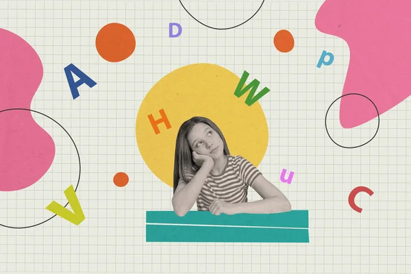 Funky Junge Mädchen Suchen Neue Buchstaben Für Ihren Geist Träumen — Stockfoto