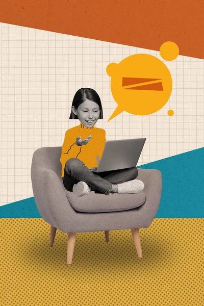 Collage Image Illustration Funny Schoolgirl Sitting Armchair Remote Communication Lecture — Stock Photo, Image