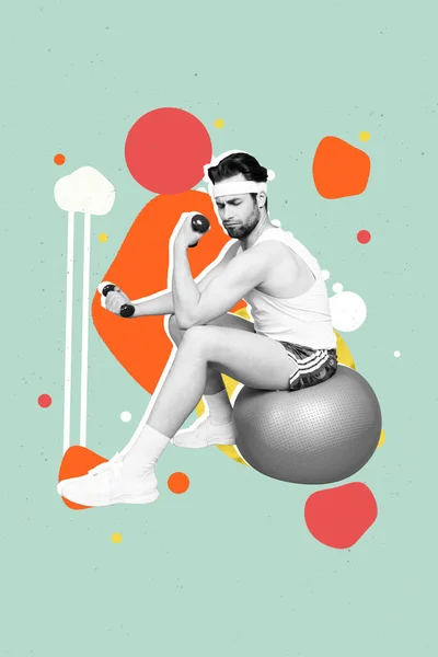Poster Magazine Collage Artwork Persistent Strong Guy Building Body Triceps — Stock Photo, Image