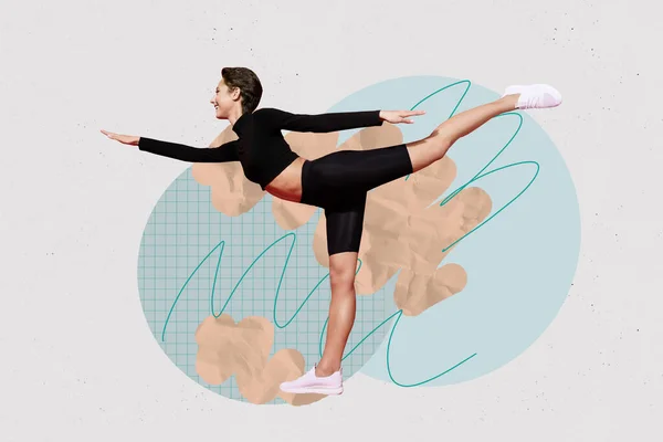 Mall Grafik Collage Bild Smal Sexig Internet Tränare Njuter Yoga — Stockfoto