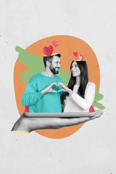Vertikale Foto Collage Dating App Paar Passt Remote Liebhaber Sympathie — Stockfoto