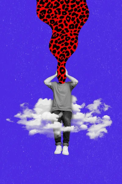 Collage Artwork Picture Strange Guy Leopard Print Head Imagination Isolated — Stock Photo, Image