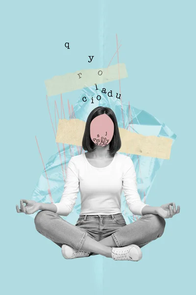 Samengestelde Collage Beeld Beeld Van Kalme Rustige Vrouwelijke Gezichtloze Mediteren — Stockfoto