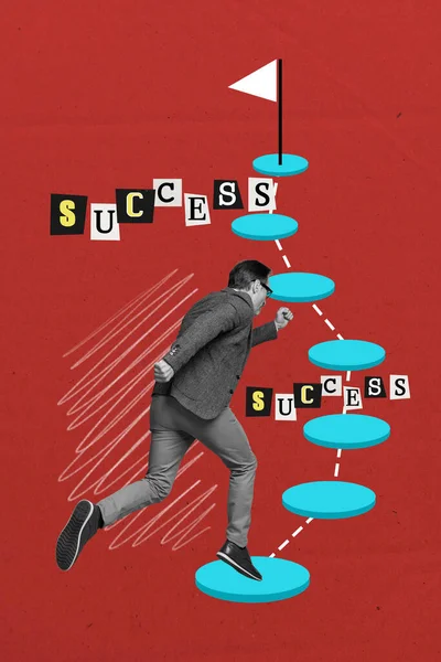 Creatieve Collage Template Van Ambitieuze Ondernemer Man Run Snel Gevoel — Stockfoto