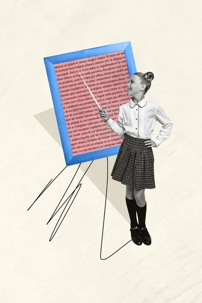 Verticale Composiet Collage Van Funky Schoolmeisje Studeren Professor Onderwijs Pointer — Stockfoto