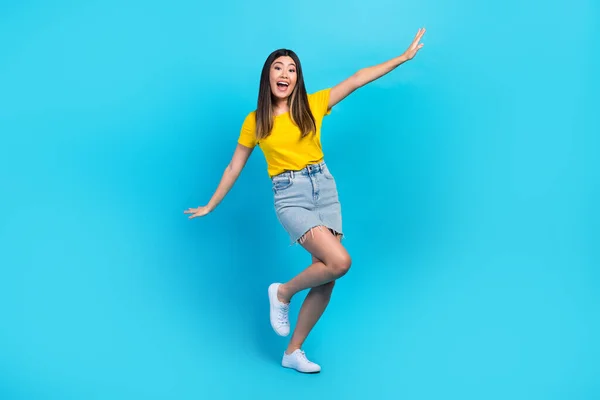 Full Body Photo Carefree Positive Lady Have Good Mood Dancing — Stock Photo, Image