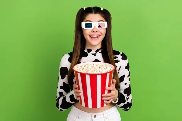 Photo Funky Impressed Lady Wear Cow Skin Shirt Virtual Glasses — Stock Photo, Image