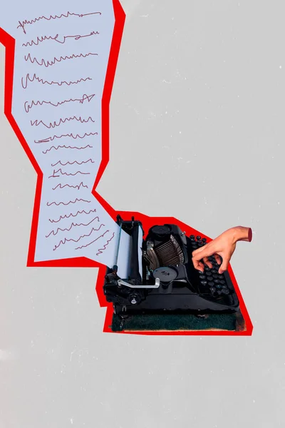 デザイン3Dコラージュ古い学校レトロなメカニカルキーボード書き込みメモ帳のイラストグレーの背景に隔離されたレタープレス — ストック写真
