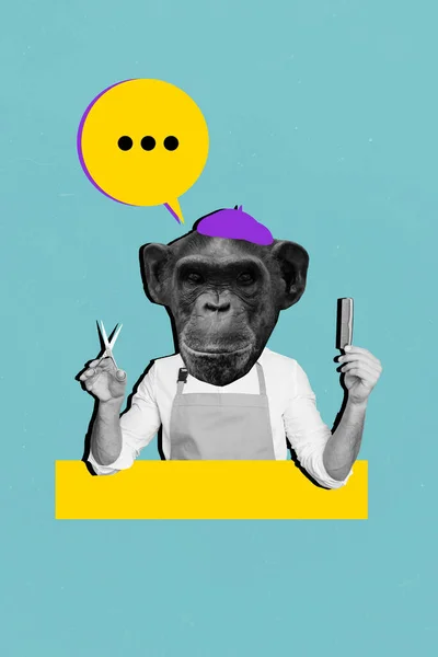 Portrait Illustration Collage Von Affen Tier Friseur Friseur Stylist Sprechen — Stockfoto