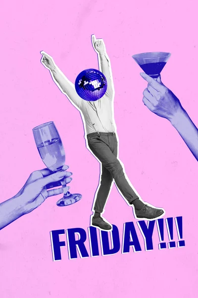 Composite Collage Kopflose Disco Ball Freitag Party Corporate Worker Betrunken — Stockfoto