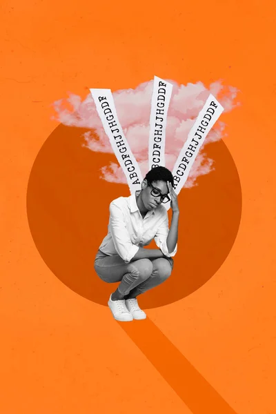 Ретро Рисунок Шаблон Коллаж Стресс Несчастной Даме Парень Депрессивными Мыслями — стоковое фото