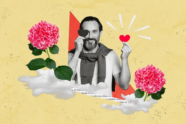 Kreative Collage Von Lächelnd Flirtenden Freund Macho Mittleren Alters Cover — Stockfoto