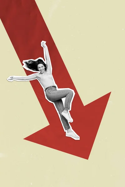 Collage Banner Verticale Fallimento Crisi Donna Affari Diminuendo Freccia Giù — Foto Stock