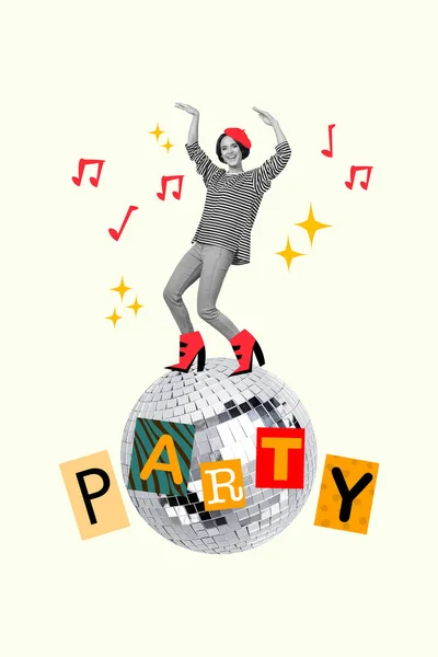 Vertikale Werbung Collage Promo Party Feier Tanzende Mädchen Notizen Retro — Stockfoto