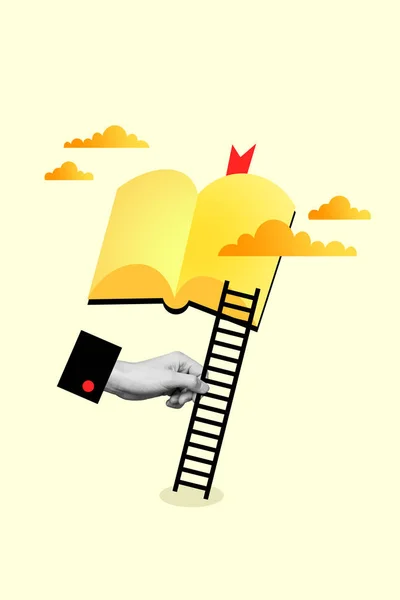 Poster Artwork Retro Pop Collage Van Vingers Hold Ladder Symboliseert — Stockfoto