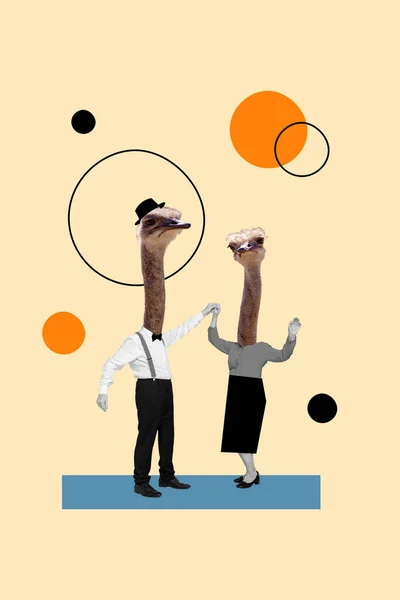 Bild Collage Skizze Von Freunden Fantasiewesen Zusammen Tanzen Hält Hände — Stockfoto