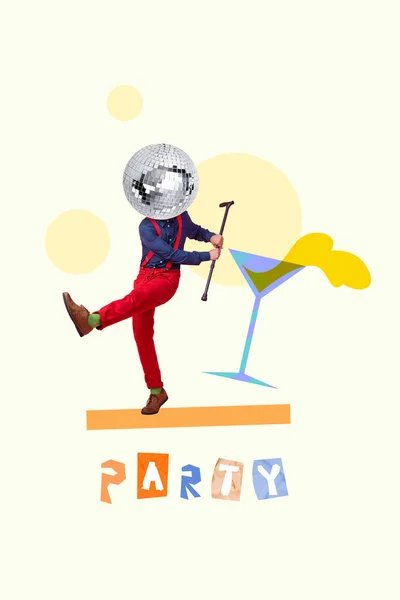 Picture Image Collage Painted Artwork Carefree Weird Guy Discoball Instead — Stock Photo, Image