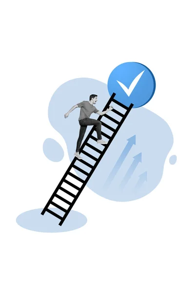 Poster Çizimi Heyecanlı Adamın Minimum Kolajı Git Merdiveni Bitir — Stok fotoğraf