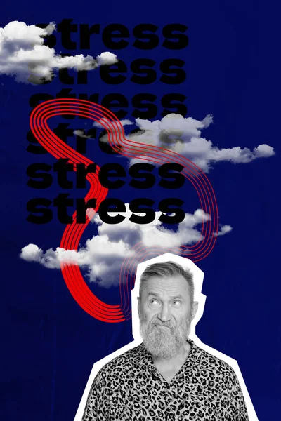 Collage Vertical Design Art Picture Funny Sad Thoughtful Man Stress — Stock Photo, Image