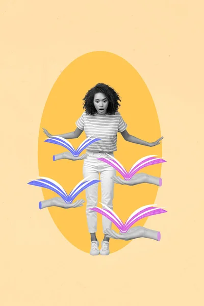 배경에 고립된 이상하게 날아다니는 환상적 여성을 포스터 콜라주 — 스톡 사진