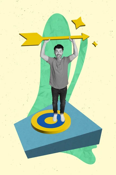 Funky Business Worker Excited Crazy Man Hold Arrow Success Target — Stock fotografie