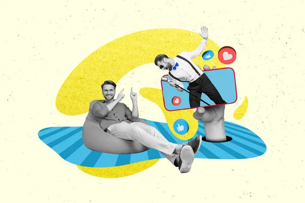 Kunstwerk Skizze Abstrakte Pop Collage Von Funky Zwei Jungs Sitzen — Stockfoto