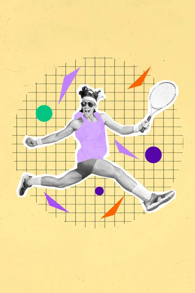 Immagine Esclusiva Collage Immagine Sexy Funky Ragazzo Eccitato Godendo Badminton — Foto Stock