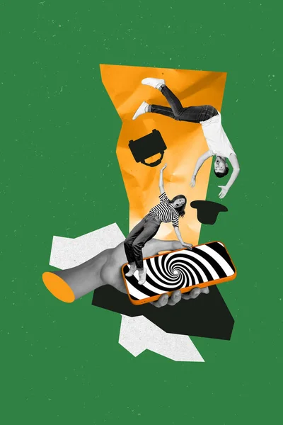Collage Kunstwerk Bild Von Süchtig Funky Paar Modernes Gerät Zombies — Stockfoto