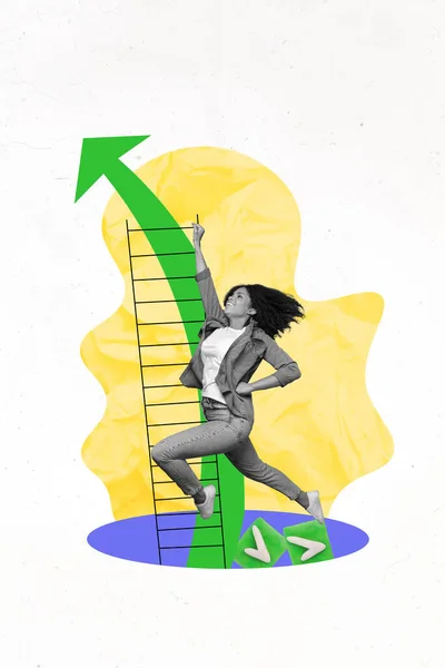 アートワークコラージュ幸せなやる気のある女の子の3Dスケッチ前方夢の成功を実行している絵の背景に孤立したスキルを向上させる — ストック写真