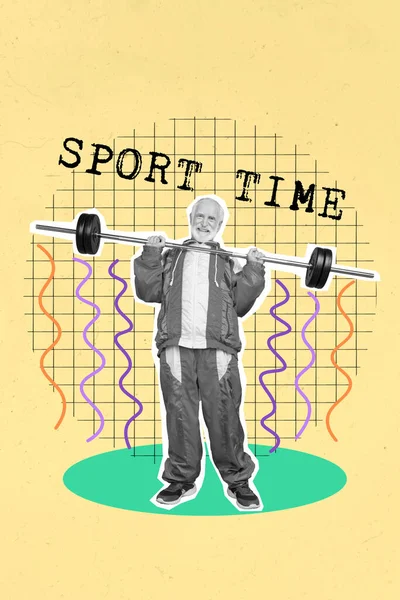Colagem Obra Arte Idosos Excitados Desportista Levantando Barbell Esporte Tempo — Fotografia de Stock