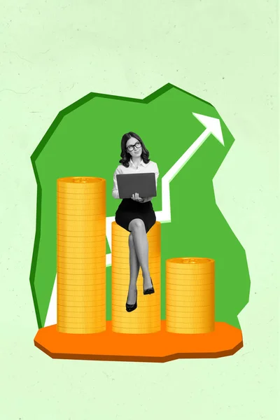 Bild Surrealistisk Retro Pop Konstverk Collage Charmiga Dam Tjäna Pengar — Stockfoto