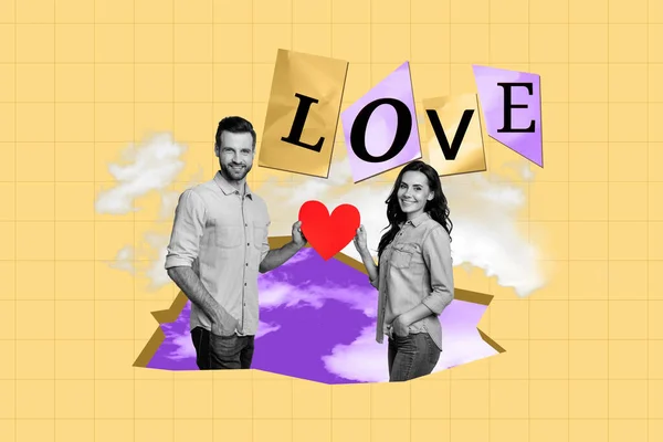 Composite Collage Bild Von Lustig Lächelnd Junge Positive Paar Dating — Stockfoto