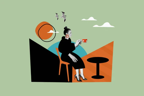 Baner Obraz Abstrakcyjny Obraz Kolaż Uroczej Kobiety Pić All Inclusive — Zdjęcie stockowe