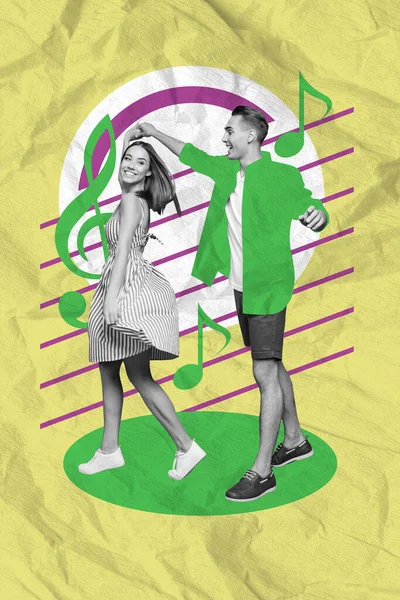 Картинка Плакате Коллаж Веселых Счастливых Людей Весело Танцуют Вместе Изолированные — стоковое фото